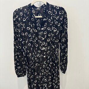 SALONI Women's Raquel Button Down Black Geometric Silk Dress